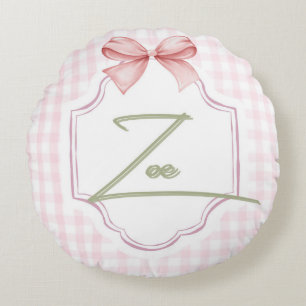 Personalisiert Zoe Baby Girl Kinderzimmer Bow&Ging Rundes Kissen