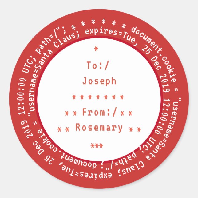 Personalisiert zu und von Browser-Cookies für Sant Runder Aufkleber (Vorderseite)