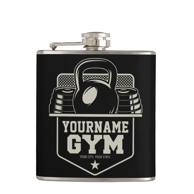Personalisiert Zuhause GYM Kettlebell Fitness Trai Flachmann (Vorderseite)