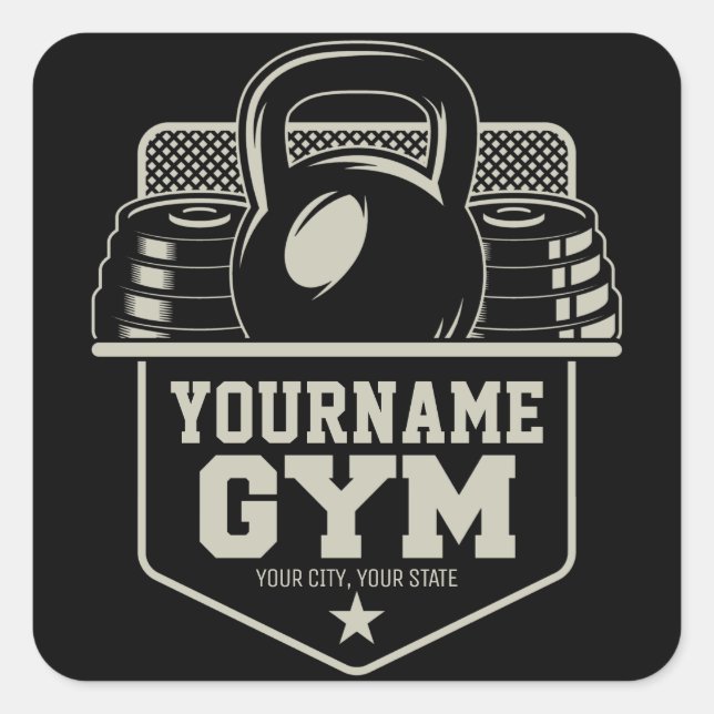 Personalisiert Zuhause GYM Kettlebell Fitness Trai Quadratischer Aufkleber (Vorderseite)