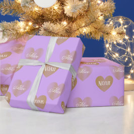 Personalisiert, zweimal goldenes Herz, Mauve Geschenkpapier