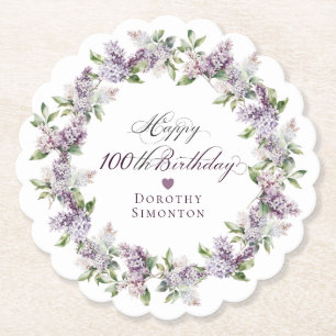 Personalisierte 100. Geburtstag Lila Lilac-Blume Untersetzer