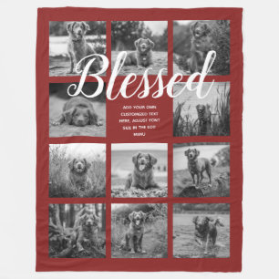 Personalisierte 11-Foto-Collage BLESSED Rot Fleecedecke
