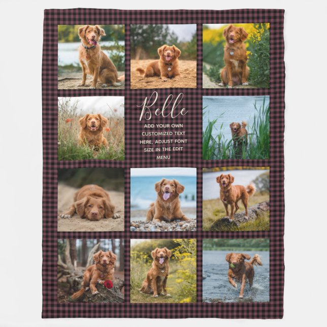 Personalisierte 11 Foto Collage Karo Muster Fleece (Vorderseite)