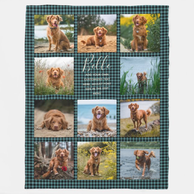 Personalisierte 11 Foto Collage Karo Muster Fleece (Vorderseite)