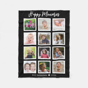 Personalisierte 12-Familien-Foto-Collage Schwarz Fleecedecke