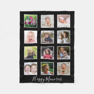 Personalisierte 12-Familien-Foto-Collage Schwarz Fleecedecke