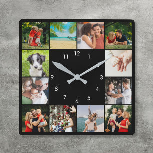 Personalisierte 12-Familienfotografie Schwarz Quadratische Wanduhr