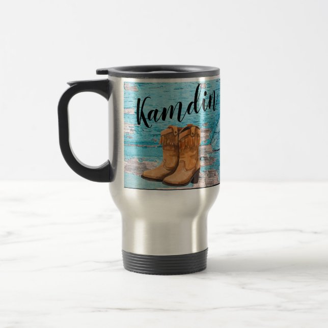 Personalisierte 15 Unzen Kaffee Tasse Blue Wood Ba (Links)