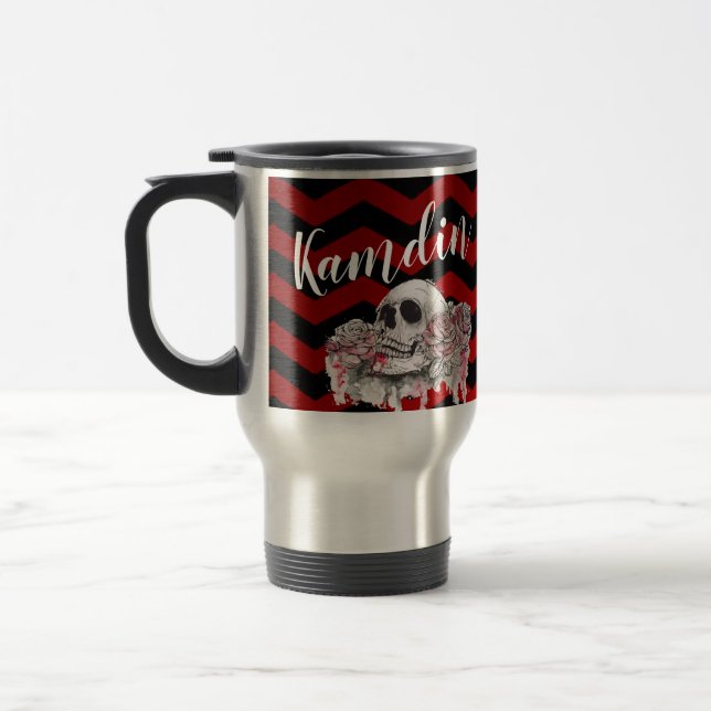 Personalisierte 15 Unzen Kaffee Tasse Schädel Rose (Links)
