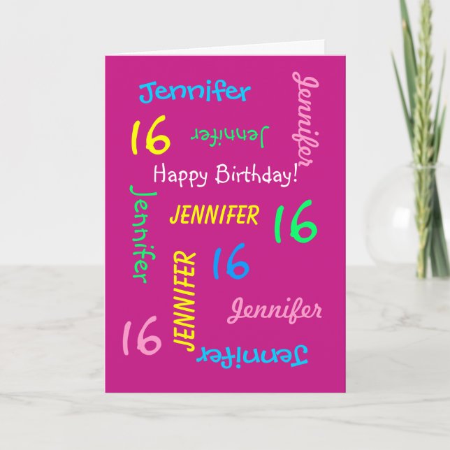 Personalisierte 16. Geburtstagskarte Hot Pink Karte (Vorderseite)