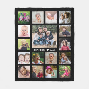 Personalisierte 17-Foto-Collage Familienname Schwa Fleecedecke