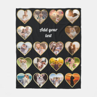 Personalisierte 18-Gold-Herz-FotoCollage Fleecedecke