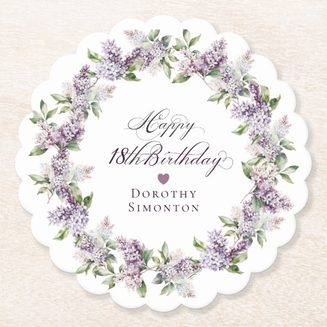 Personalisierte 18. Lila Lilac Blume Untersetzer (Vorderseite)