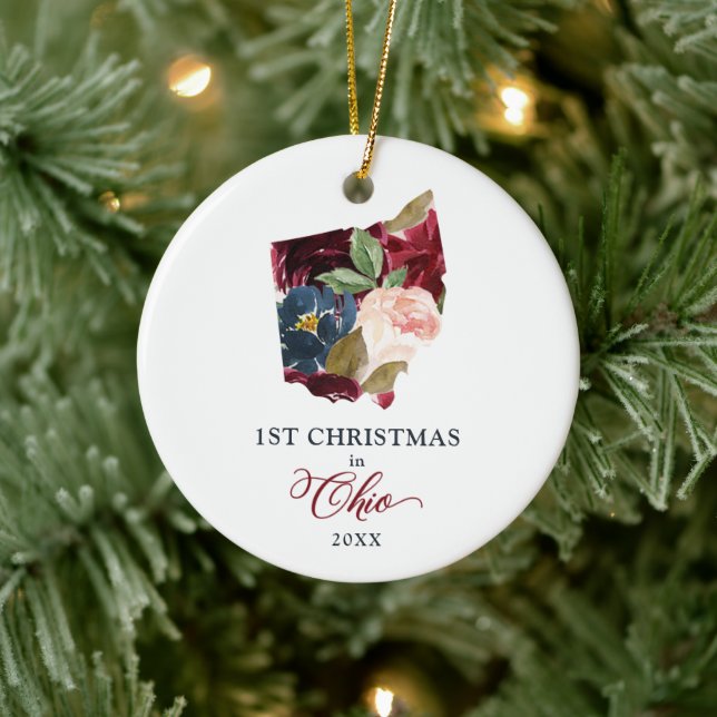 Personalisierte 1. Weihnachtsfeier in Ohio Staat B Keramik Ornament (Baum)