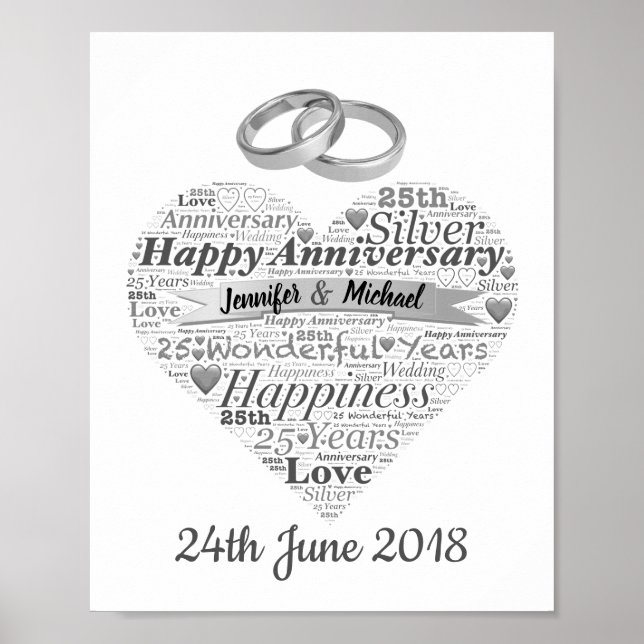 Personalisierte 25. Hochzeitstag Word Art Poster (Vorne)
