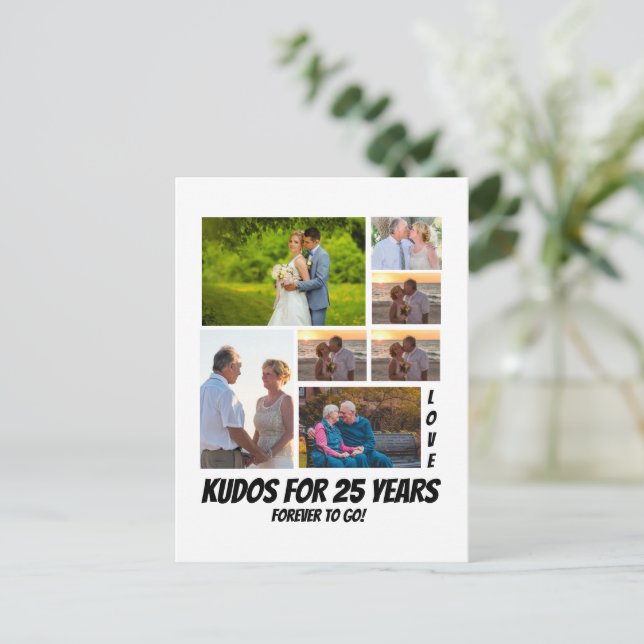 Personalisierte 25 Jahre Jubiläum 7 Foto Collage Postkarte (Stehend Vorderseite)