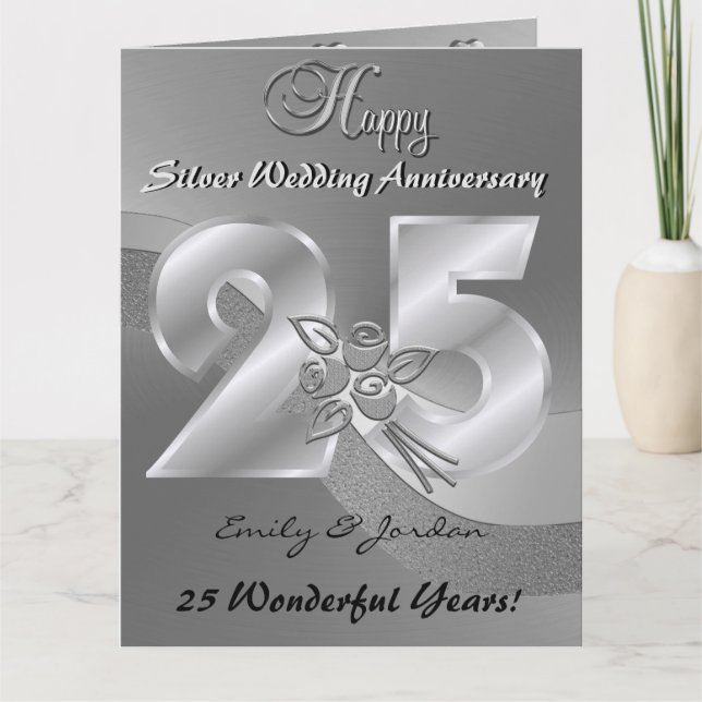 Personalisierte 25. Silberne Hochzeitkarte Karte (Vorderseite)