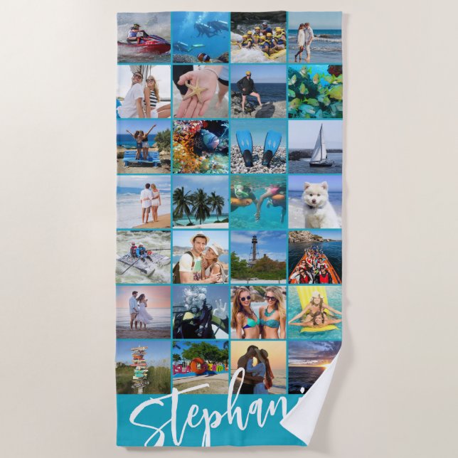 Personalisierte 28-Bild-Collage - benutzerdefinier Strandtuch (Vorderseite)