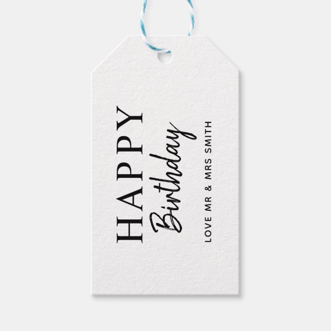 Personalisierte 2-farbige Geschenkmarke "Happy Bir Geschenkanhänger (Vorderseite)