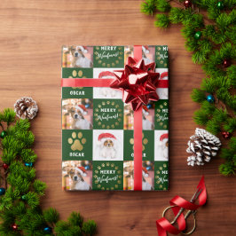 Personalisierte 2 Foto Hunde Hunde Grüne goldene P Geschenkpapier