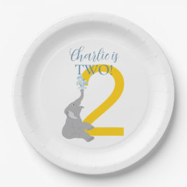 Personalisierte 2. Geburtstag Graue Elefanten-Tell Pappteller