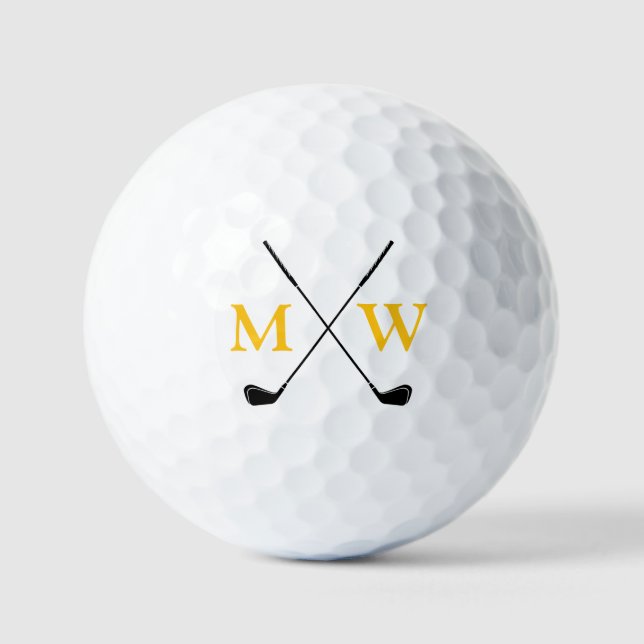 Personalisierte 2 gelbe Anfangsbuchstaben Monogram Golfball (Vorderseite)