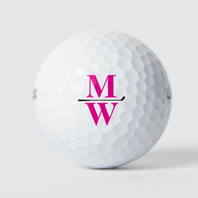 Personalisierte 2-Initialen Rosa Monogramm  Golfball (Vorderseite)