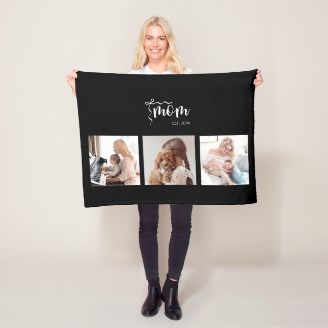 Personalisierte 3-Foto-Collage Schwarze Mutter Est Fleecedecke (Beispiel)