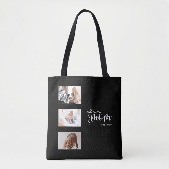 Personalisierte 3-Foto-Collage Schwarze Mutter Est Tasche (Vorderseite)