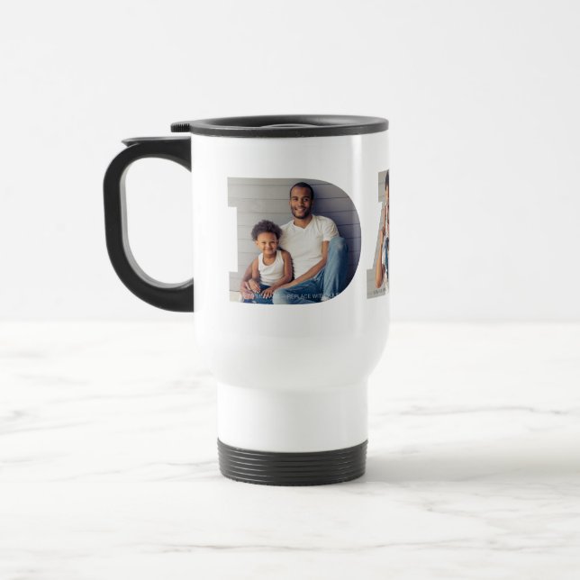 Personalisierte 3-Foto-Cutout-Typografie "Vater" Reisebecher (Links)
