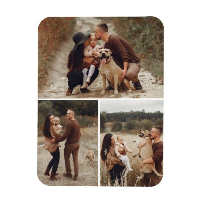 Personalisierte 3 Foto Grid Gallery Collage Famili Magnet (Vertikal)
