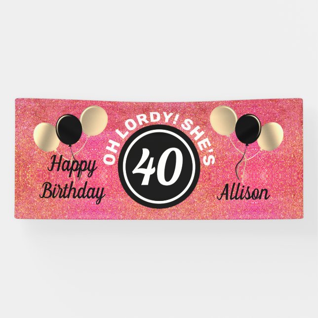 Personalisierte 40. Geburtstag Rosa Glitzer Balloo Banner (Horizontal)