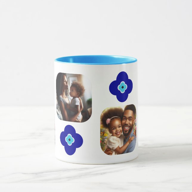 Personalisierte 4-Foto Blauer Bauch-Augapfel-Amule Tasse (Zentrum)
