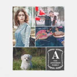 Personalisierte 4 Foto-Collage mit Monogramm u. Fleecedecke