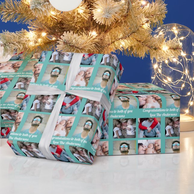 Personalisierte 4-Foto-Familie mit DIY-Meldung rot Geschenkpapier (Feiertage)