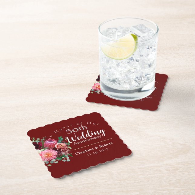 Personalisierte 50. Ehepaare Hochzeit Jahrestag Untersetzer (Vor Ort)
