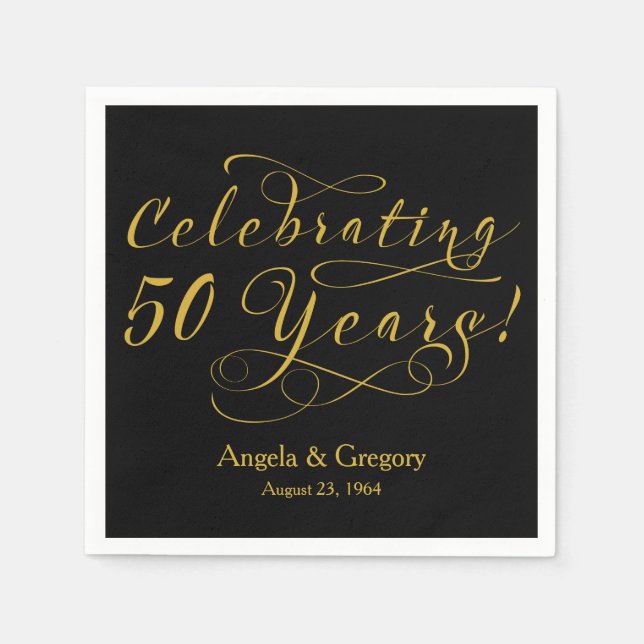 Personalisierte 50. Hochzeitstag Gold Black Serviette (Vorderseite)