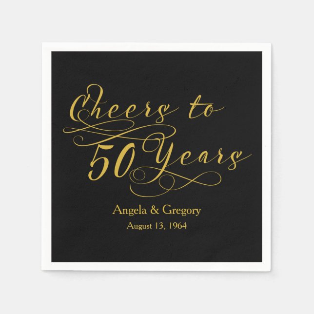 Personalisierte 50. Hochzeitstag Gold Black Serviette (Vorderseite)