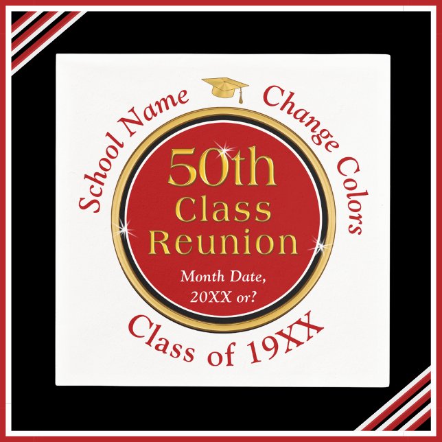 Personalisierte, 50. Klasse Wiedersehen-Party Serviette (50th class reunion party supplies. 50th class reunion  napkins. Red and White, 50th reunion napkins.)