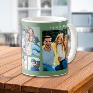 Personalisierte 5-Familien-Foto-Collage Sage Grün Kaffeetasse