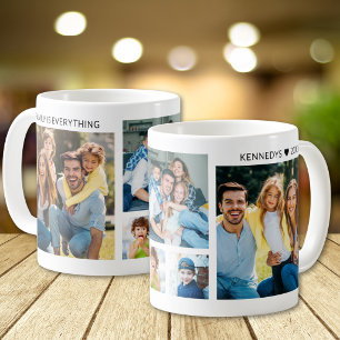 Personalisierte 5-Foto-Collage Familienname Weiß Kaffeetasse