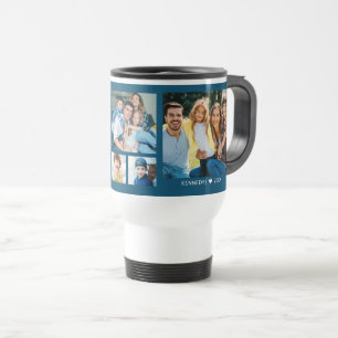 Personalisierte 5-Foto-Collage Familienzitat Blau Reisebecher