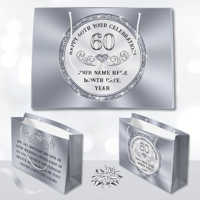 Personalisierte, 60. Geburtstagsgeschenktasche, je Große Geschenktüte (60th Gift Bag Ideas. 60th church anniversary ideas or 60th gift wrap, for any occasion. Gift Bags.)