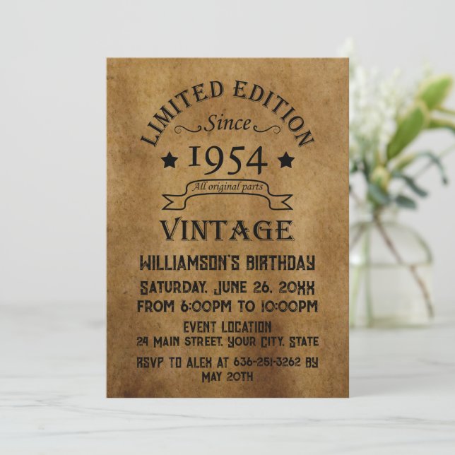 Personalisierte 70 Vintage Geburtstagsparty Einladung (Stehend Vorderseite)