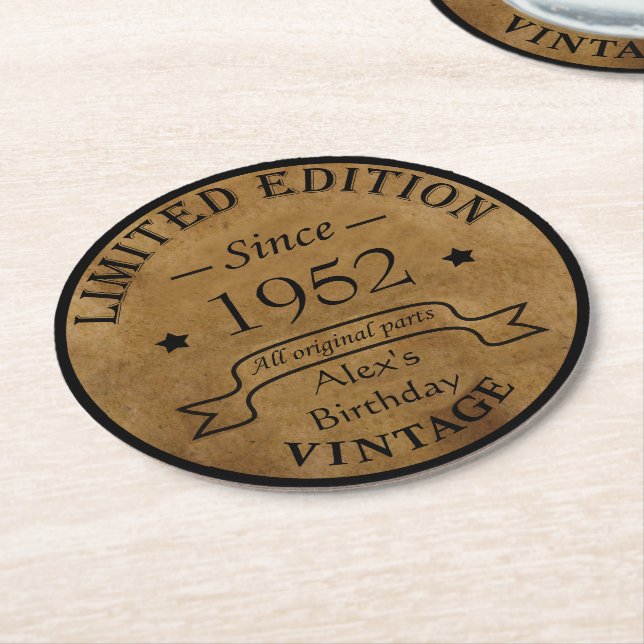 Personalisierte 70 Vintage Geburtstagsparty Runder Pappuntersetzer (Angewinkelt)