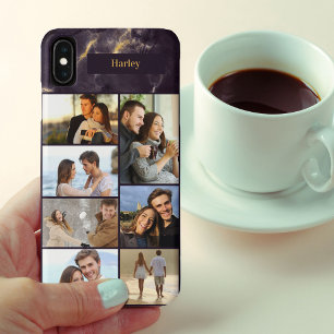 Personalisierte 7-Foto-Collage auf dunklem Marmor Case-Mate iPhone Hülle