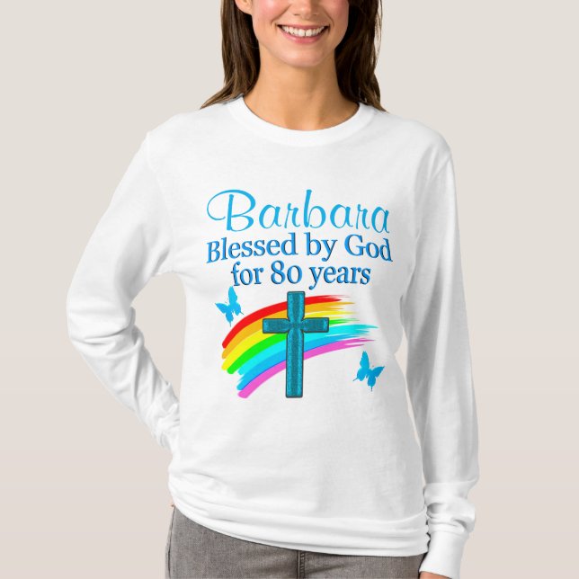 PERSONALISIERTE, 80 JAHRE VON GOTT VERBREITETE BLA T-Shirt (Vorderseite)