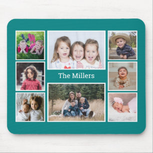 Personalisierte 8-Foto-Collage Familienname Aquama Mousepad