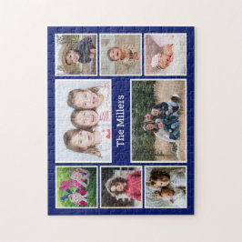 Personalisierte 8-Foto-Collage Familienname Blau